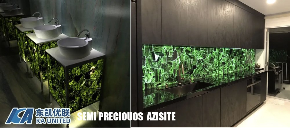 Backlit Red Emerald Gemstone Countertops in Kitchen and Bathroom KA UNITED Backlit Red Emerald Gemstone Countertops in Kitchen and Bathroom KA UNITED