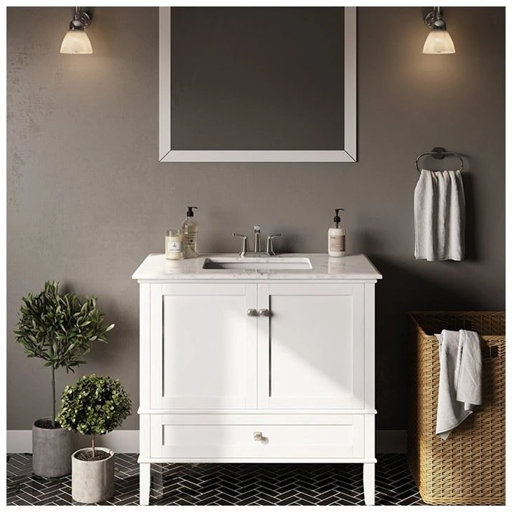 36 Inch Off White Bathroom Vanity with Engineered Countertops
