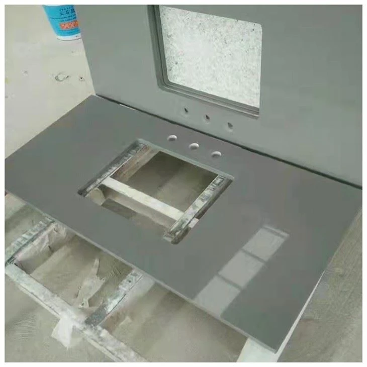 Single Sink Grey Quartz Vanity Top