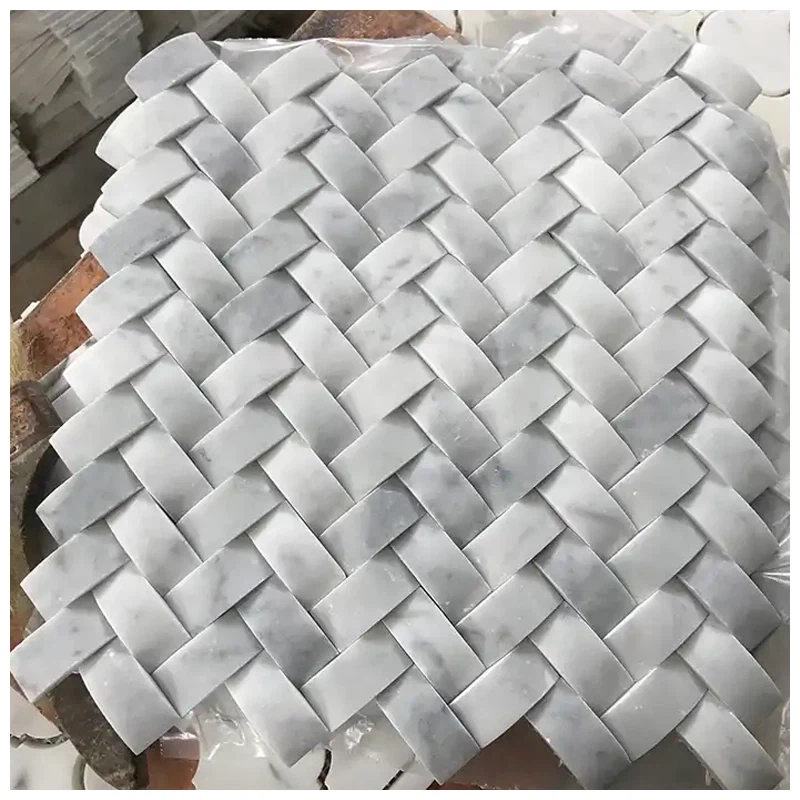 Carrara White 3D basketwave Mosaic tiles